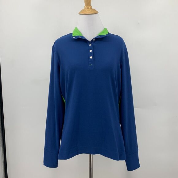 Nike Golf Dri Fit Top Womens Medium Blue Green Snap Button Collar Long Sleeve - Picture 2 of 11